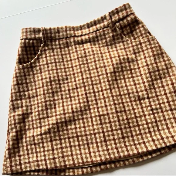 Lulu's Skirt Sycamore Plaid Mini in Brown Sz M - Picture 5 of 9